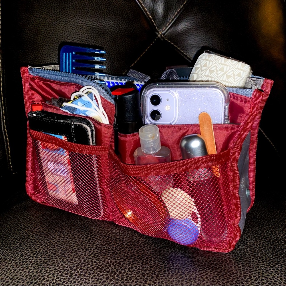 Y2K Nylon Purse Insert ORGANIZER |+ pockets/zippers | red or black - Picture 5 of 15